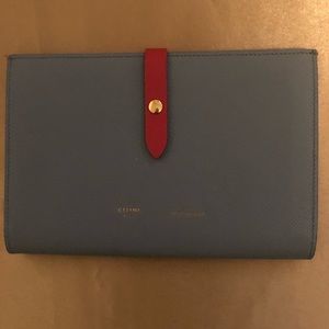 Celine Large Strap Wallet Blue/Gray Calfskin